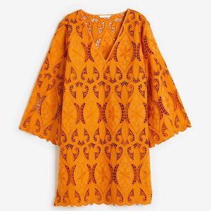 H&M EMBROIDERED DRESS LACE BRODERIE BEACH KAFTAN  ORANGE - Size XS